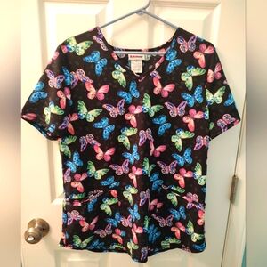 ScrubStar Top with Butterflies Size M